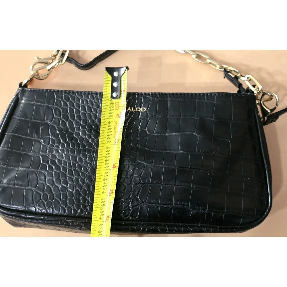 Elegant Aldo Shiny Black Mock Croc Shoulder Bag With Gold Chain Strap Date Night